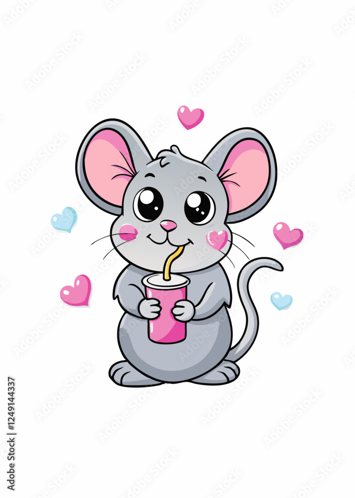 Cute cartoon mouse with drink vector illustration Cute cartoon mouse with drink vector illustration