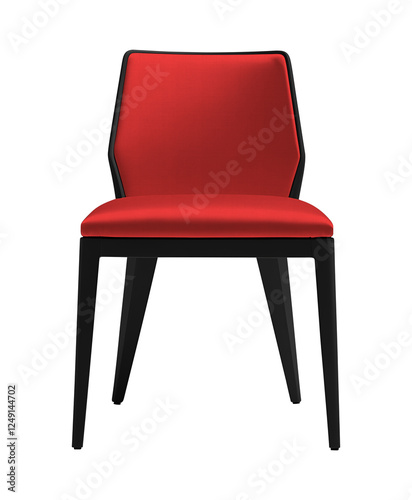 Elegant Red Upholstered Chair PNG Stylish Fabric Seat with Black Wooden Legs