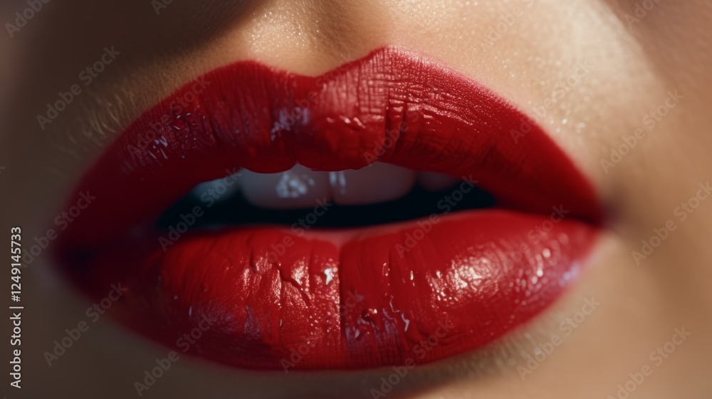 Close up of lipstick application showcasing texture and vivid red hue in sharp detail Close up of lipstick application showcasing texture and vivid red hue in sharp detail