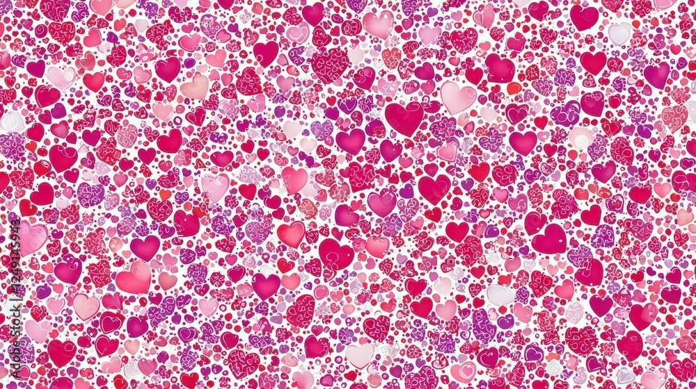Obraz premium Colorful Heart Patterns in Vibrant Shades of Pink and Red Background
