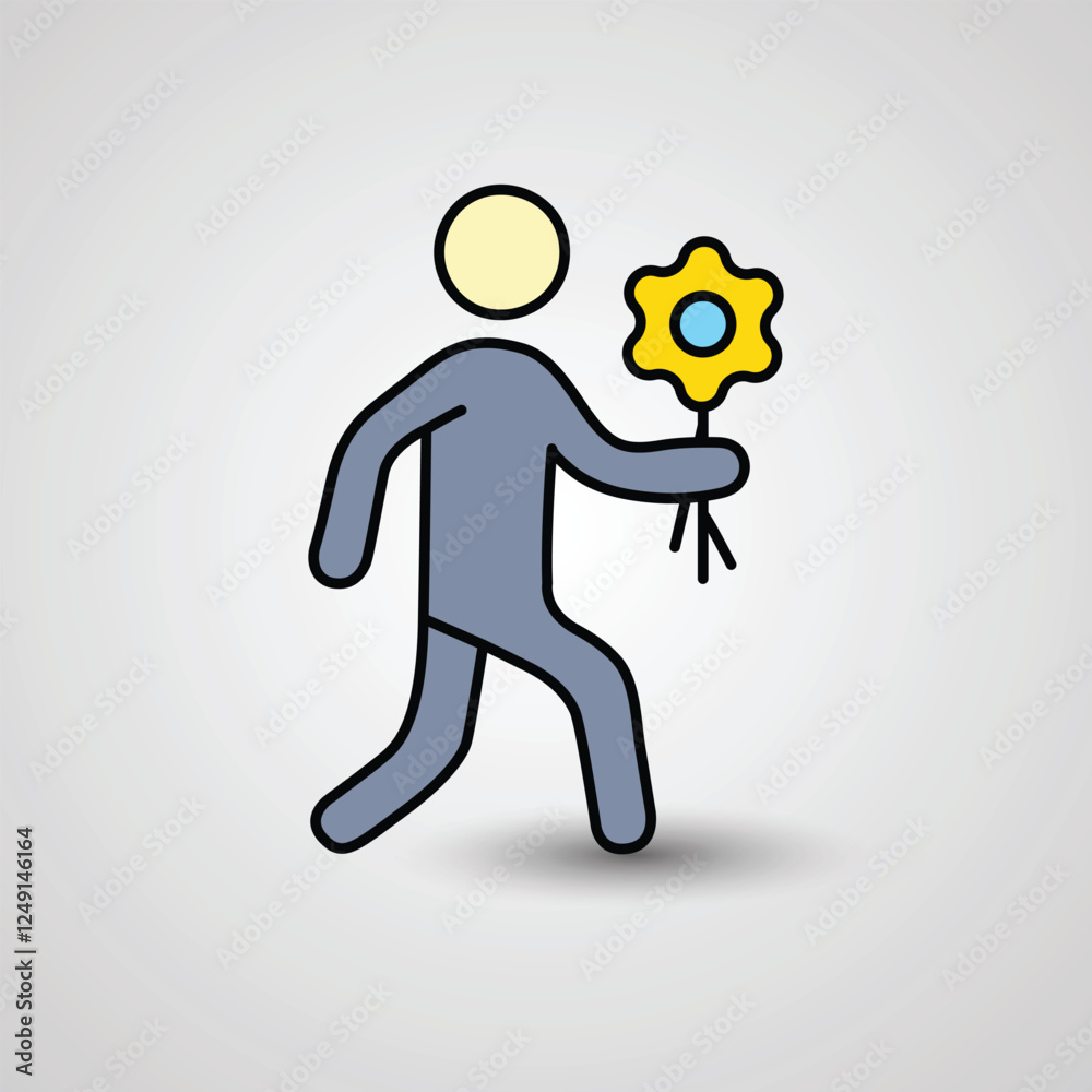 Fototapeta premium Walking Person with Flower Gift