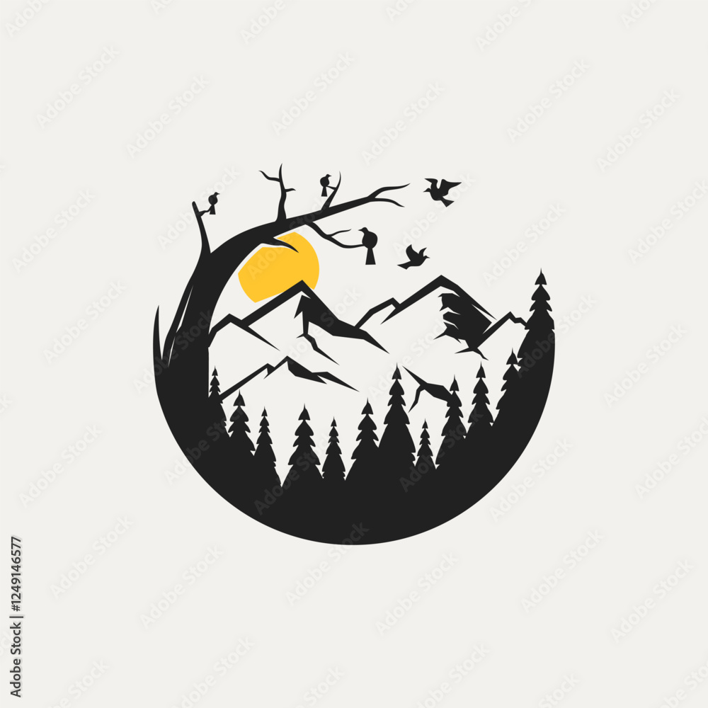 Fototapeta premium Mountain And Forest Vector Logo background