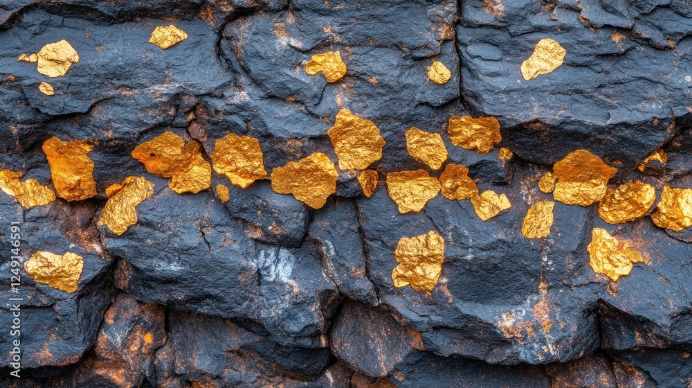 Obraz premium Gold nuggets in dark rock.