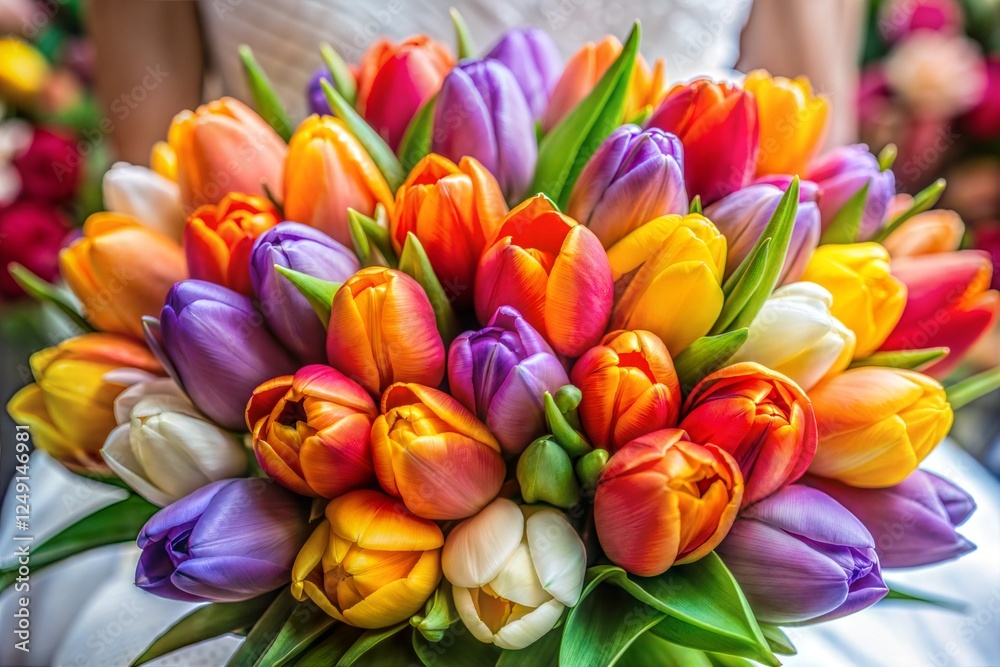 Spring wedding bouquet with vibrant tulips in full bloom Spring wedding bouquet with vibrant tulips in full bloom