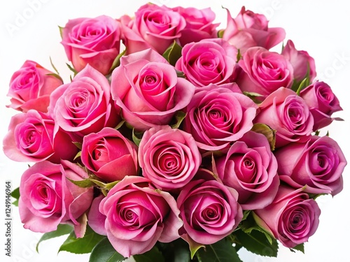 Pink Rose Bouquet, Love and Beauty Symbol, Isolated White Background Stock Photo