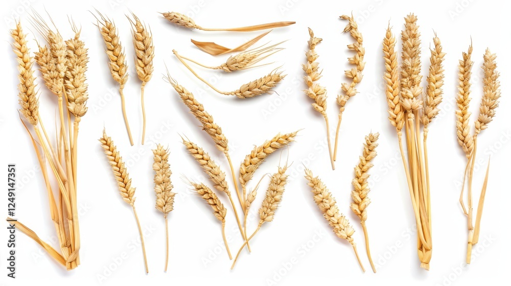Wheat ears or heads set isolated on white background. Package design element with clipping path Wheat ears or heads set isolated on white background. Package design element with clipping path
