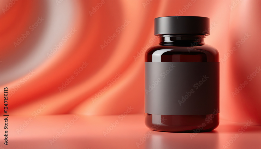 Amber Bottle Mockup on Coral Fabric Background Amber Bottle Mockup on Coral Fabric Background