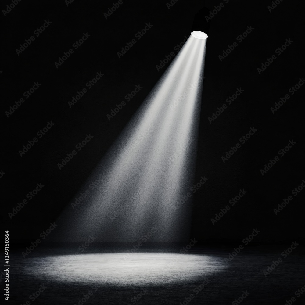 Spotlight illuminating dark room creating long shadow effect Spotlight illuminating dark room creating long shadow effect