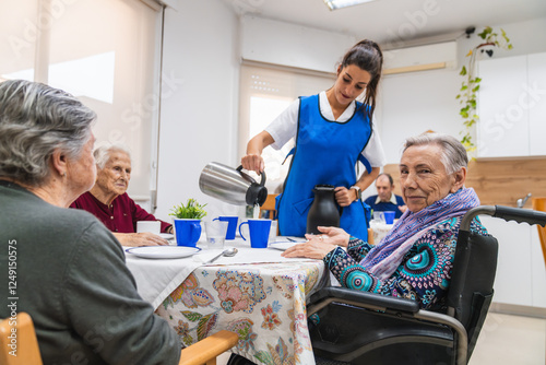 Принти на полотні Caring nurse assisting elderly in nursing home