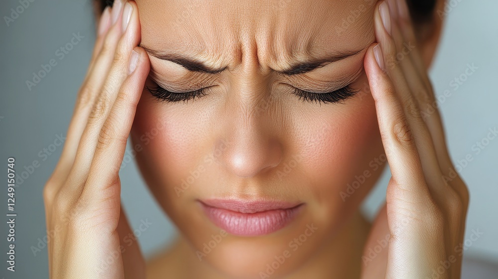Close-up of an office worker pretending to have a headache. Close-up of an office worker pretending to have a headache.