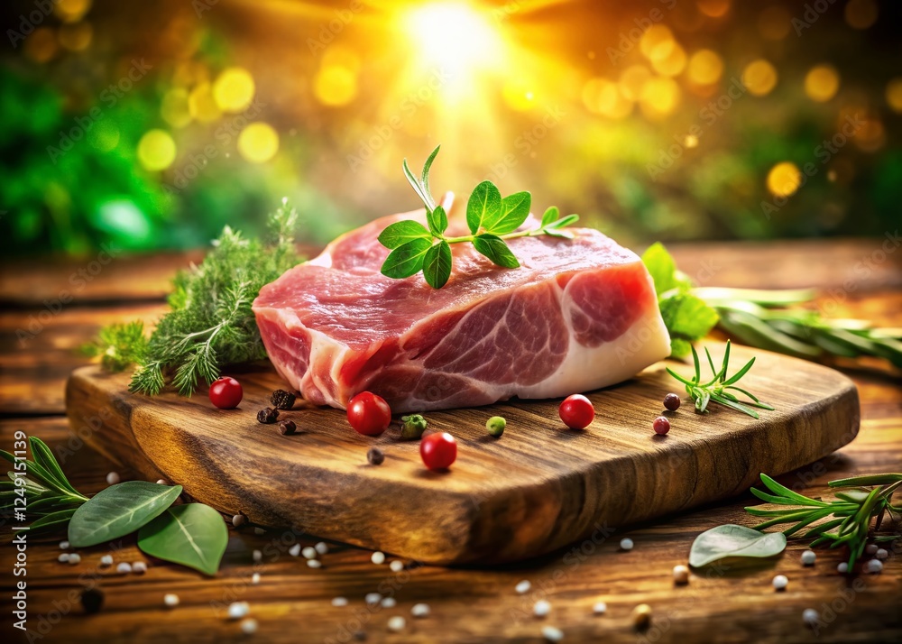 Raw Pork Steak on Rustic Wooden Board - Double Exposure Food Photography Raw Pork Steak on Rustic Wooden Board - Double Exposure Food Photography