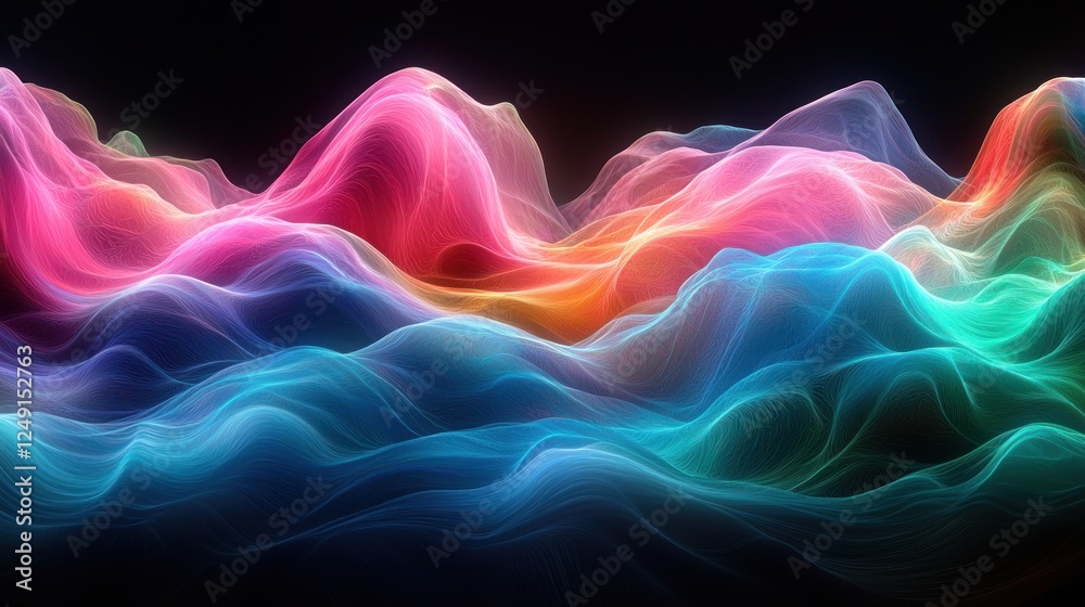 Fototapeta premium Vibrant abstract waves of color flowing in a digital landscape with soft gradients
