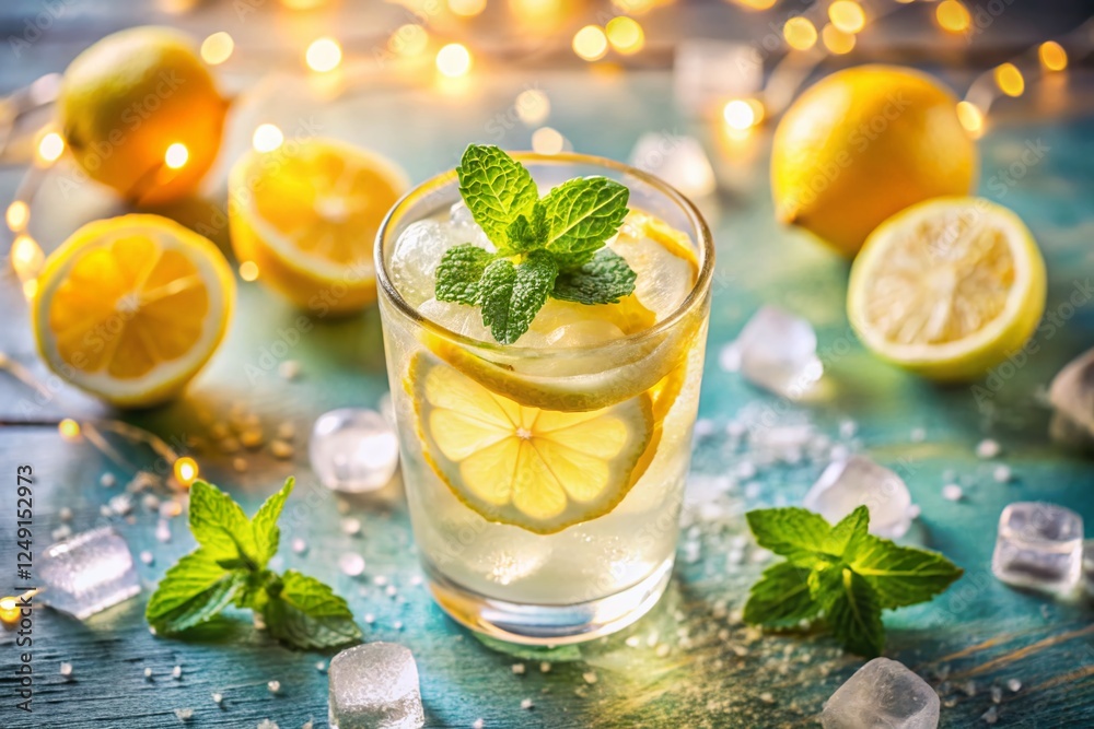 Refreshing Iced Lemonade with Lemon & Mint - Summer Drink Stock Photo Refreshing Iced Lemonade with Lemon & Mint - Summer Drink Stock Photo