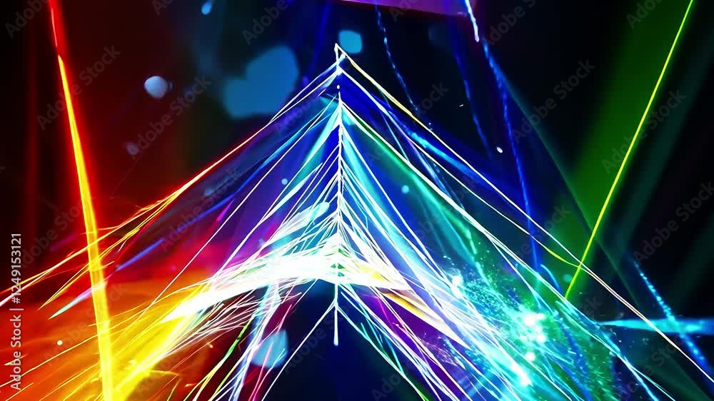 A colorful triangle with a light beam coming out of it