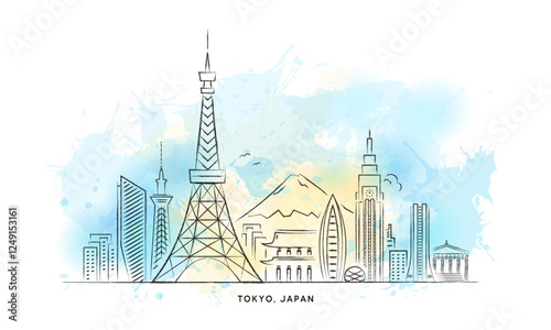 Japan Tokyo Skyline Vector Outline