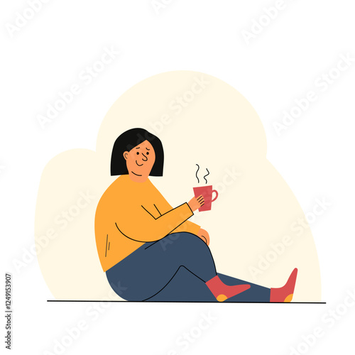 Cozy Woman with a Cup of Hot Tea or Coffee