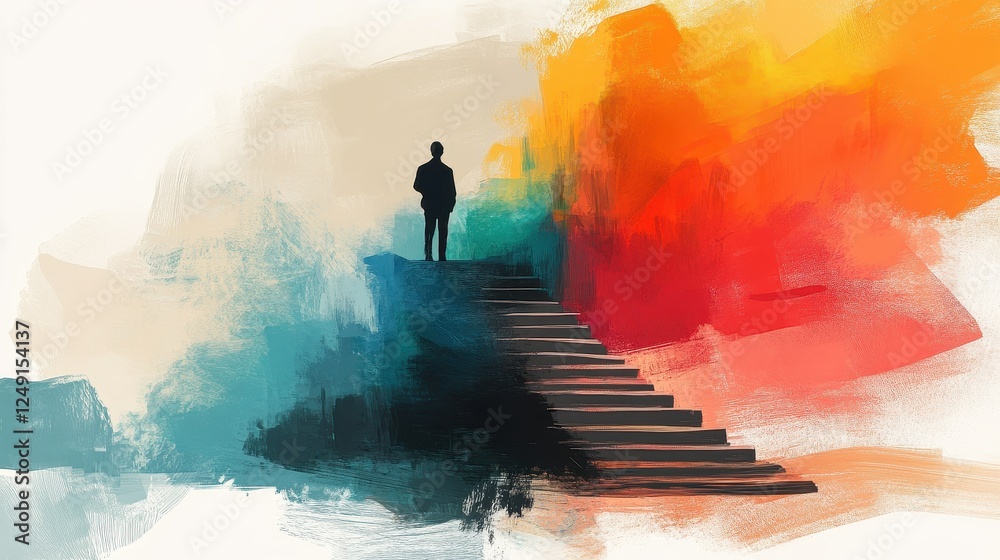 Fototapeta premium Step-by-step progress flat design side view marketing funnel theme water color Triadic Color Scheme.