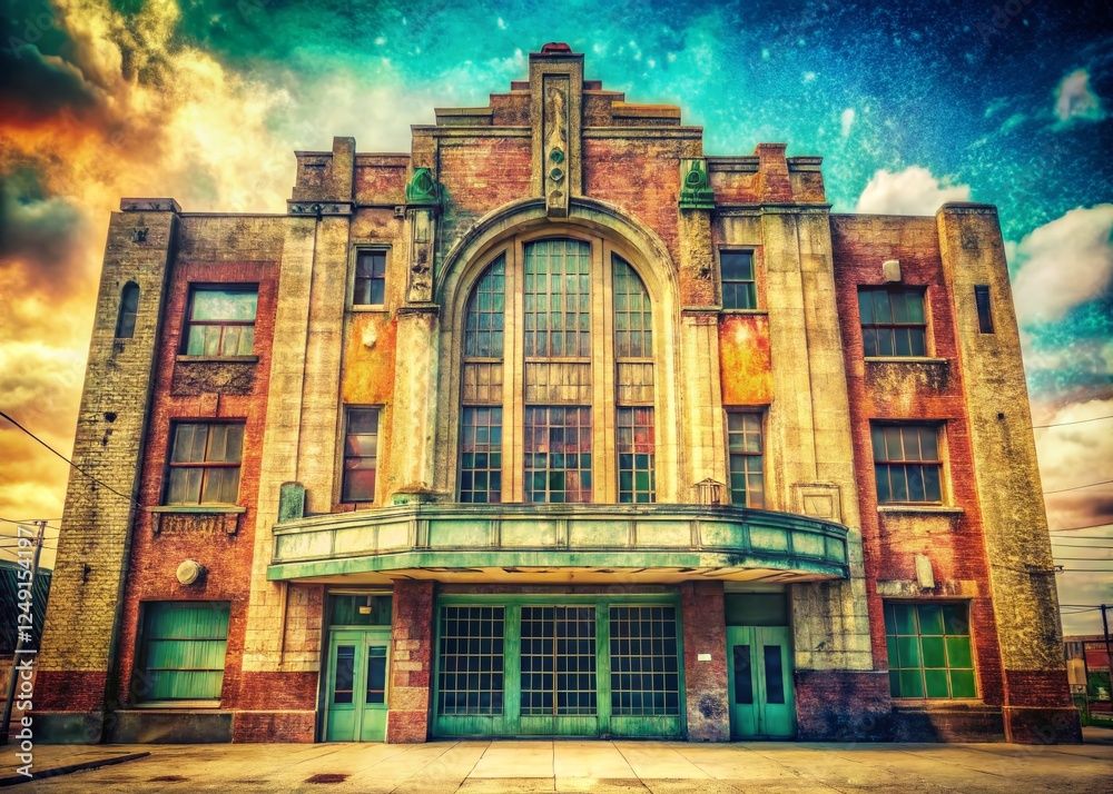 Fototapeta premium Retro Film Grain Architecture: Vintage Building, 8mm Scratched Film Effect