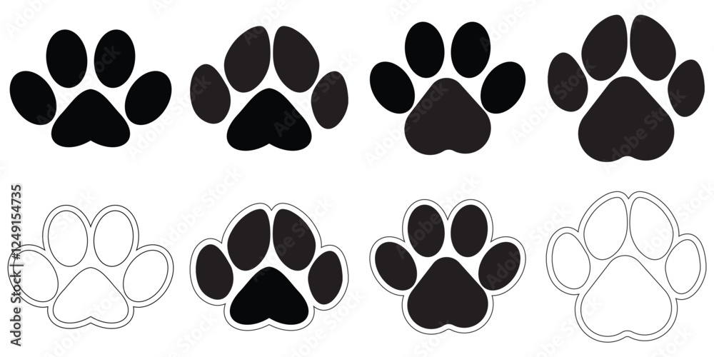 Fototapeta premium WebPaw print of dog, cat, puppy pet footprint, Animal foot print vector icon set 