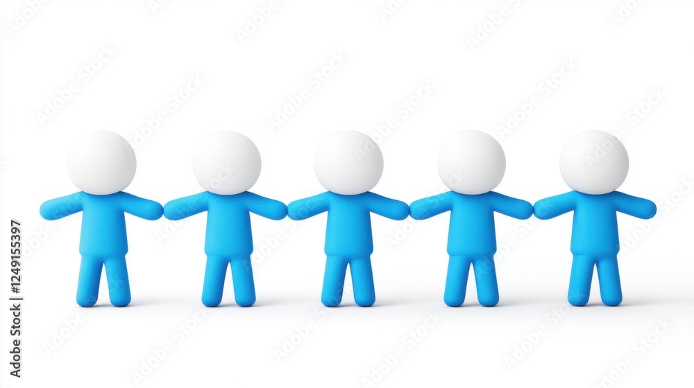Group of Cartoon Characters Holding Hands in a Line Representing Unity and Togetherness on a White Background Group of Cartoon Characters Holding Hands in a Line Representing Unity and Togetherness on a White Background
