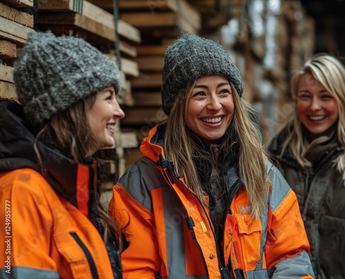 Industry colleagues celebrating with Happy multiracial female workers