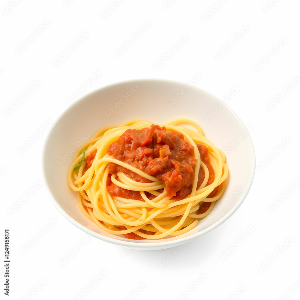 A Pasta Fettuccine Bolognese with tomato sauce in white bowl on background A Pasta Fettuccine Bolognese with tomato sauce in white bowl on background