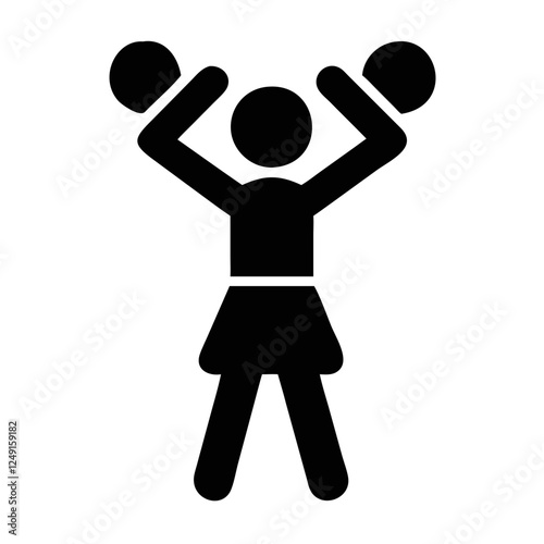 Cheerleader icon celebrating victory with pom-poms in minimalist sports design