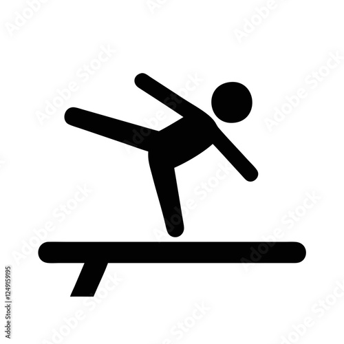 Gymnast on beam icon in dynamic pose representing balance in minimalist sports design