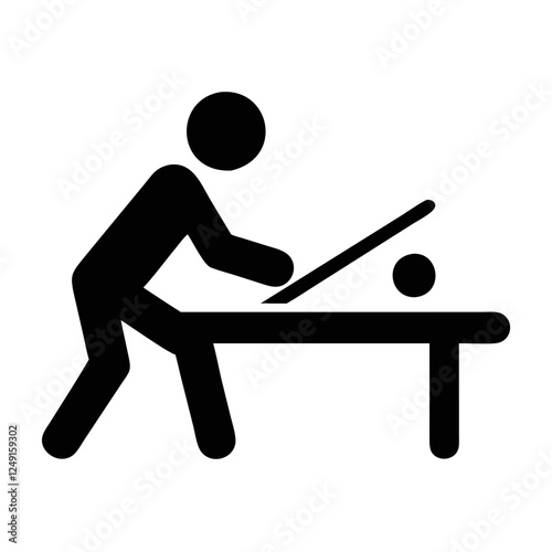 Billiard player icon preparing to strike the ball in focused stance within minimalist sports design