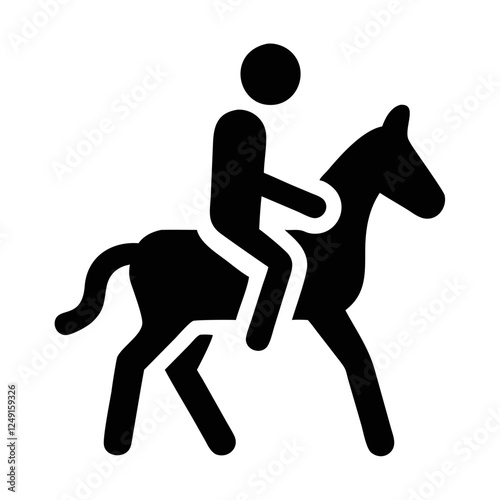 Equestrian rider icon riding horse in dynamic posture within minimalist sports design
