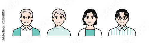 ミドル夫婦のシンプルなベクターイラストセット