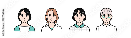 ミドル女性4人のシンプルなベクターイラストセット