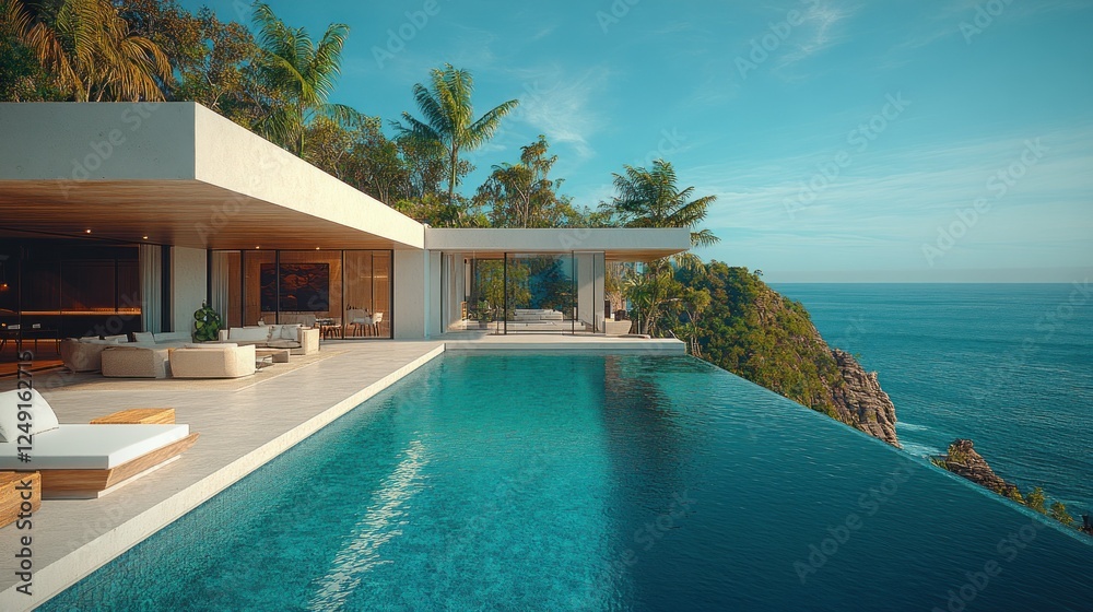 Fototapeta premium Luxury Cliffside Villa with Infinity Pool and Ocean View