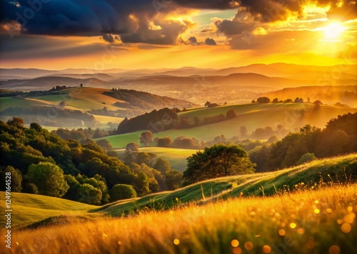 Serene Hilltop Vista: Dreamy Bokeh Landscape Photography
