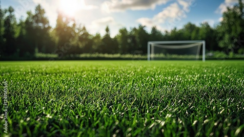 Football field with goalposts and freshly mowed grass