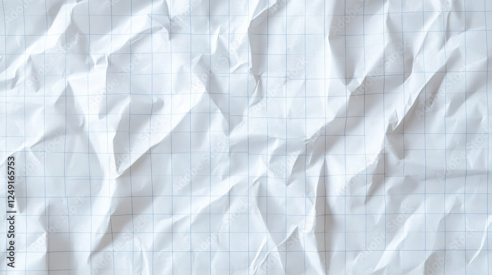 Fototapeta premium Crumpled white paper with grid pattern for background use