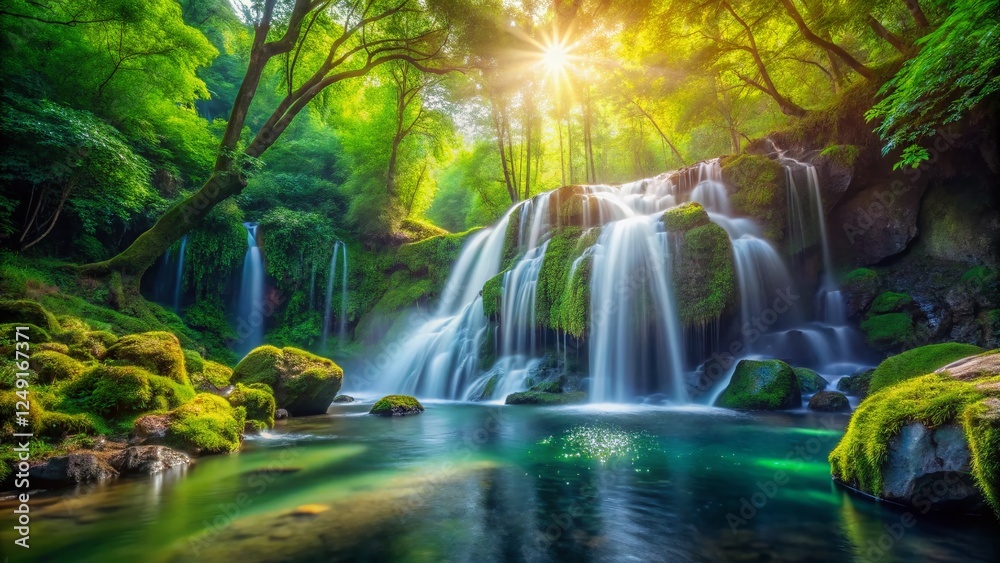 Serene Waterfall in Lush Forest: Stunning Nature Photography Serene Waterfall in Lush Forest: Stunning Nature Photography