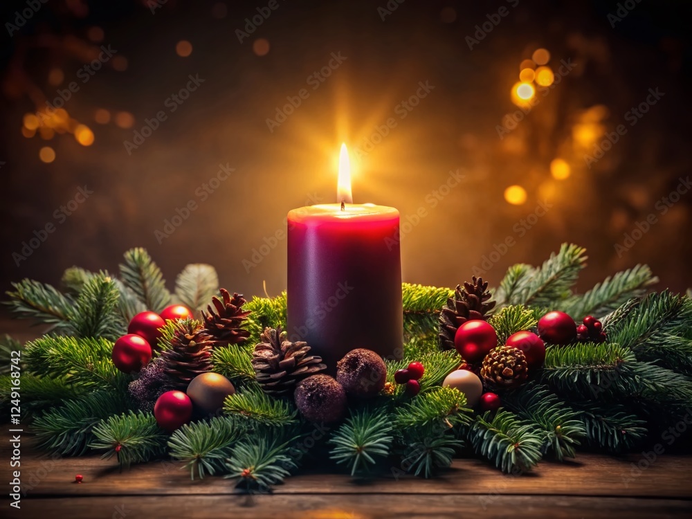 Silhouette Advent Wreath: Single Candle, Christmas Decor & Evergreen Branches