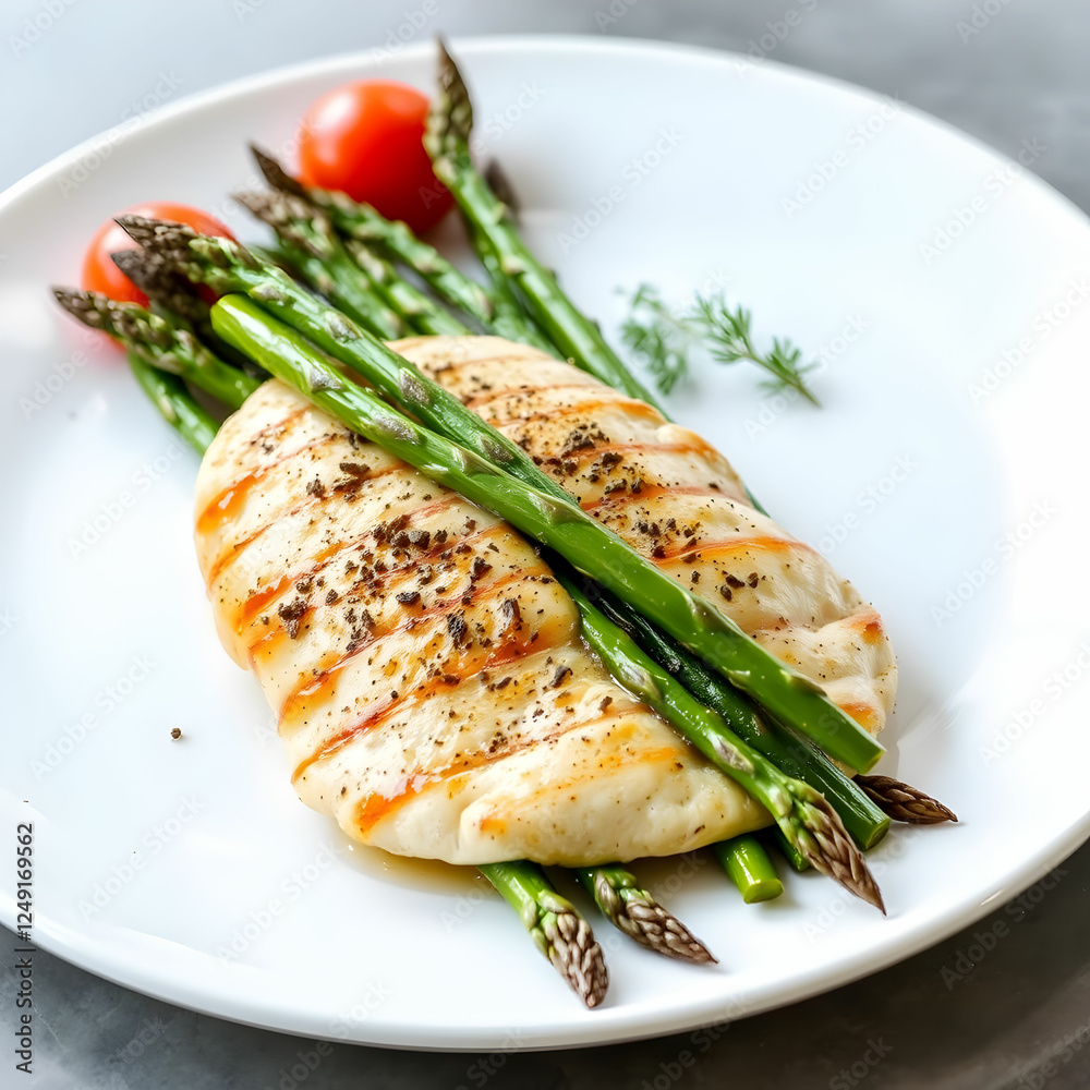 A Chicken breast with fresh asparagus on plate on the background A Chicken breast with fresh asparagus on plate on the background