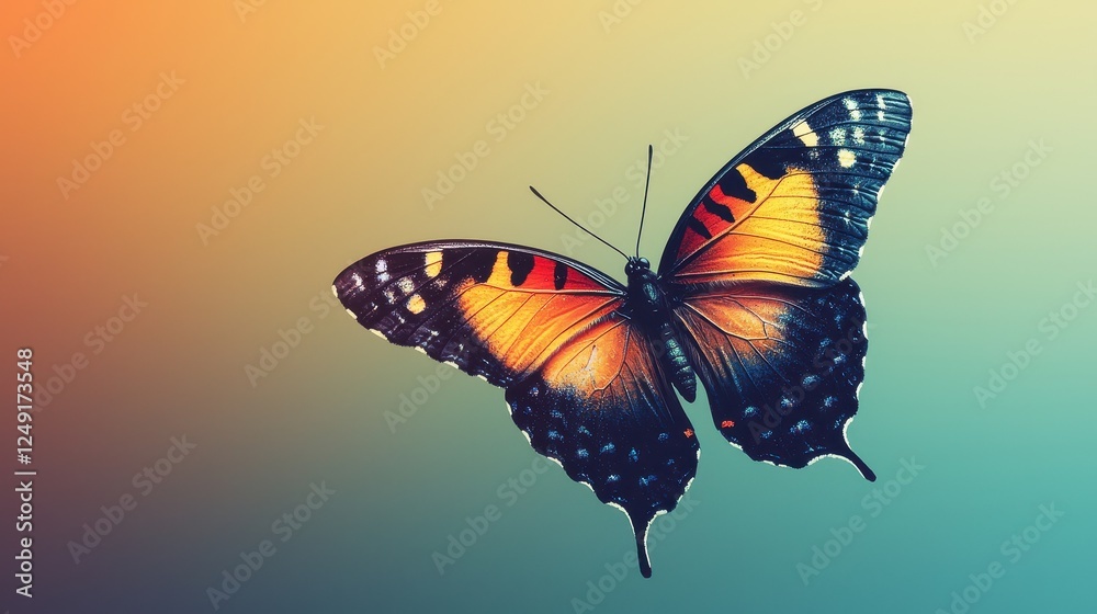 Obraz premium A colorful butterfly against a soft gradient background, showcasing its intricate wing patterns and vibrant colors.