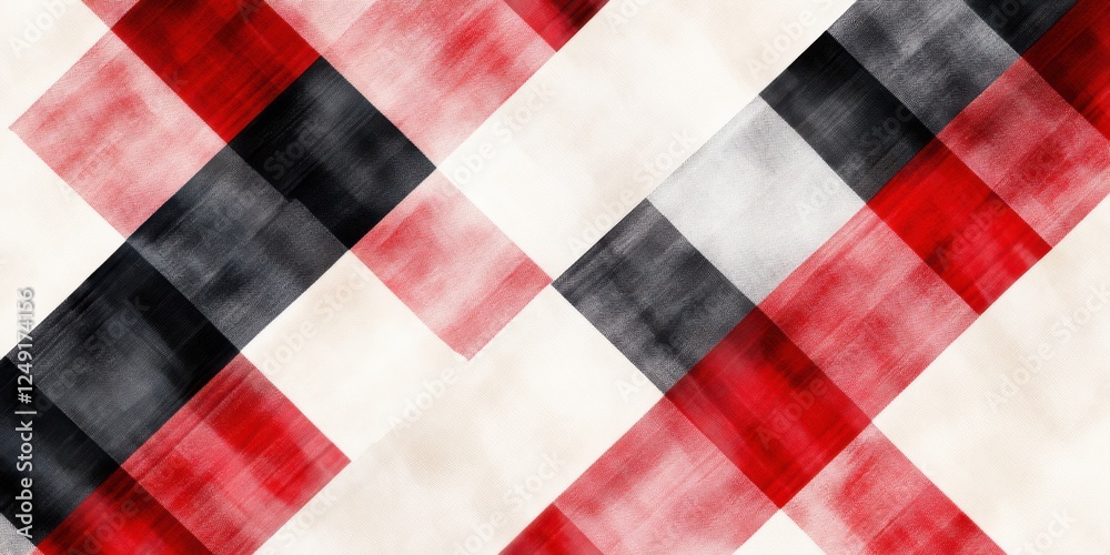 Fototapeta premium gift wrapping design, a chic tartan-inspired background with striking intersecting stripes in red, black, and white ideal for elegant gift wrapping