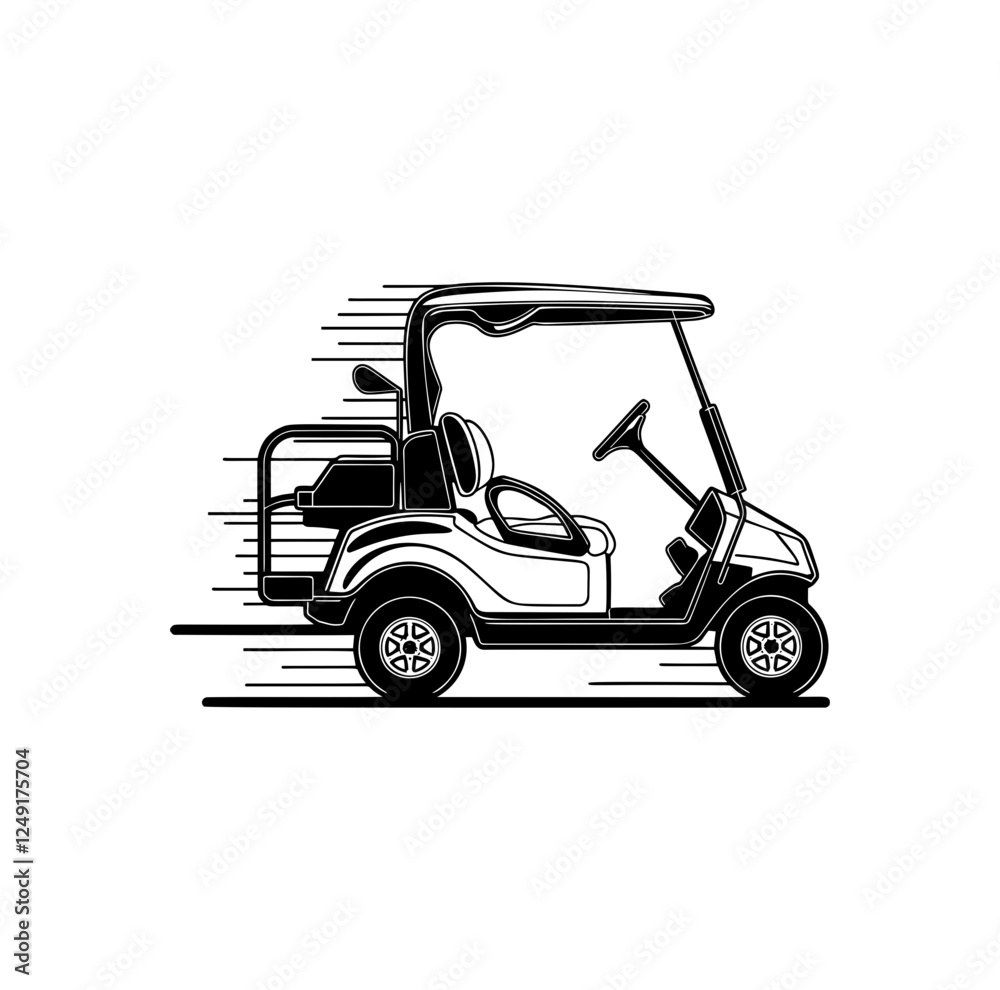 Fototapeta premium Continuous line golf car art. Single line golf cart concept. Line art, outline, banner in minimalism style. Vector illustration