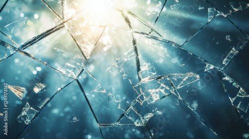 Shattered Glass Fragments with Soft Light Shining Through Creating a Dramatic Background Effect