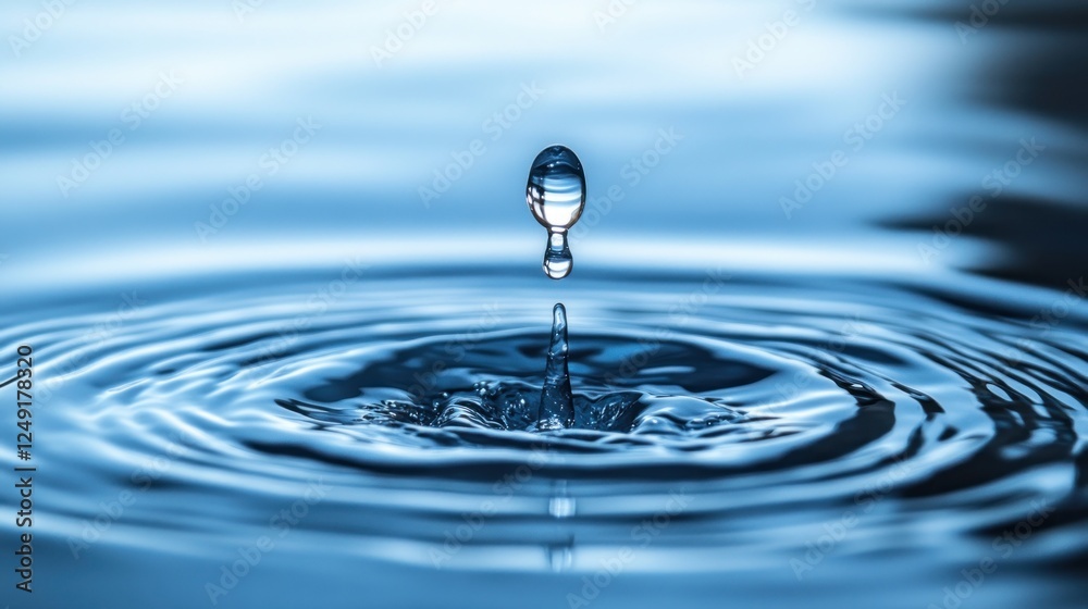 A single water droplet falling into still water, creating concentric ripples. A single water droplet falling into still water, creating concentric ripples.