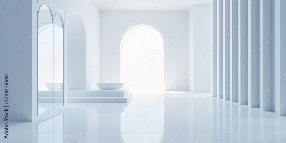 White building and white room, blue sky, sunlight 3D rendering exhibition background White building and white room, blue sky, sunlight 3D rendering exhibition background