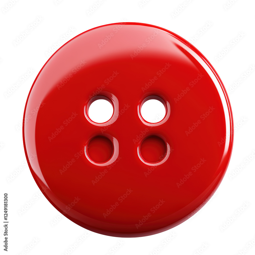 Isolated Vibrant Red Plastic Button with Circular Four Holes