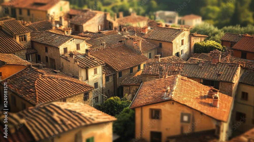 Quaint Tuscan rooftops captured in an aerial view, exuding the warmth and beauty of Italy's architectural heritage. Quaint Tuscan rooftops captured in an aerial view, exuding the warmth and beauty of Italy's architectural heritage.