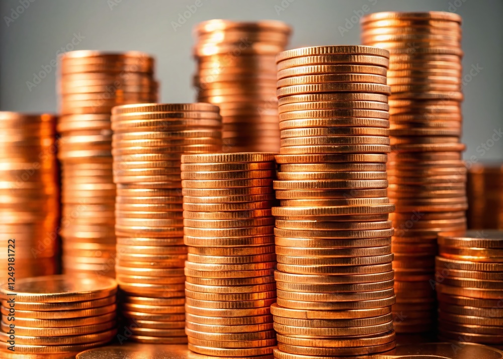 Stacks of Copper Coins Ready for Spending & Shopping Stacks of Copper Coins Ready for Spending & Shopping