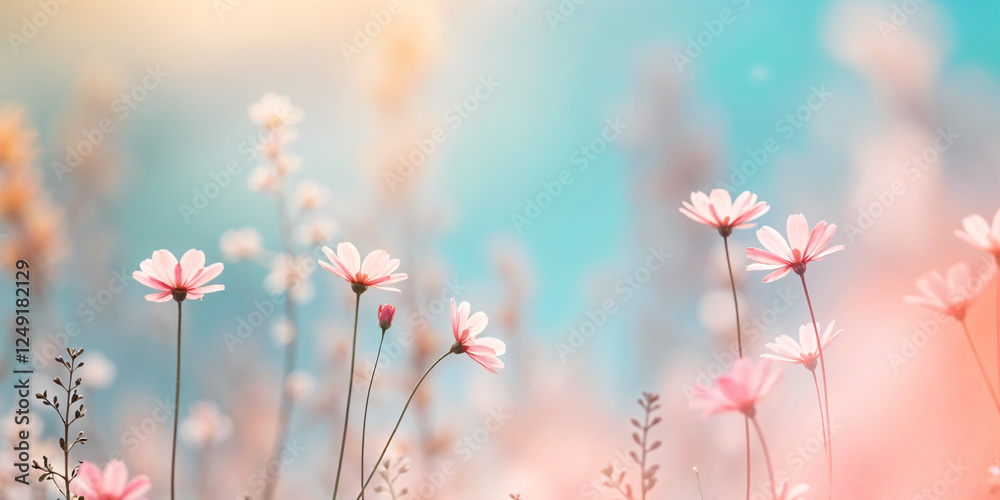 Pink flowering tree amidst blue sky, blurred sunlight Pink flowering tree amidst blue sky, blurred sunlight