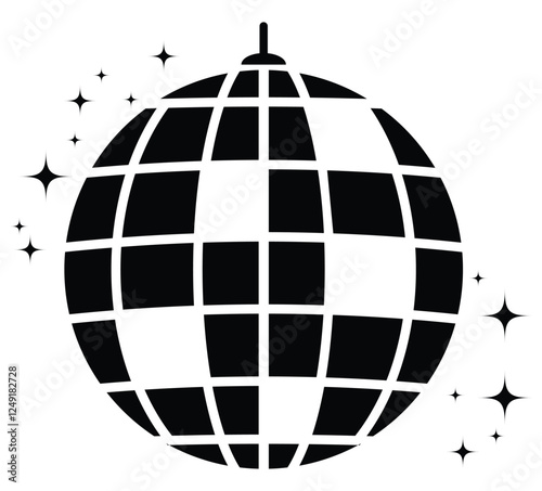 Disco ball with stars icon .Disco ball vector icons set. Disco ball shining stars symbol. Line disco ball graphic design template logo